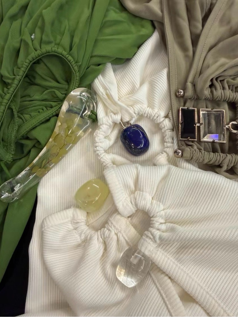 New Christopher Esber Duo Bezel Quartz Jersey Maxi Dress In Sage Green - Picture 12 of 16